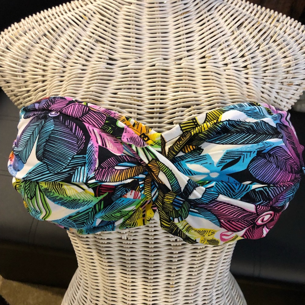 La Blanca by Rod Beattie Pleated Strapless Bikini Top Tie Back Molded Cup Sz 10